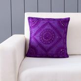 Purple Cotton Mirror Embroidered Cushion Cover, 16 x 16 - Eyaas